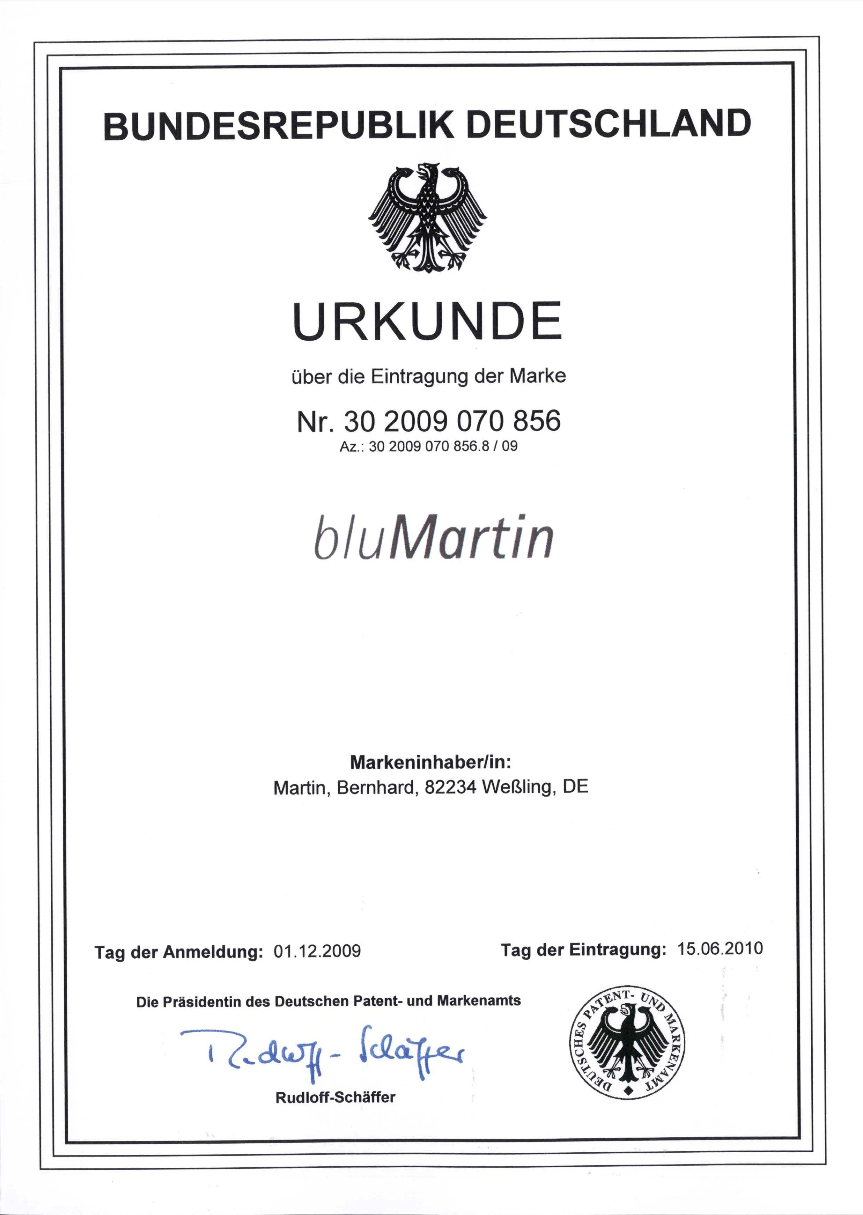 Markenurkunde bluMartin