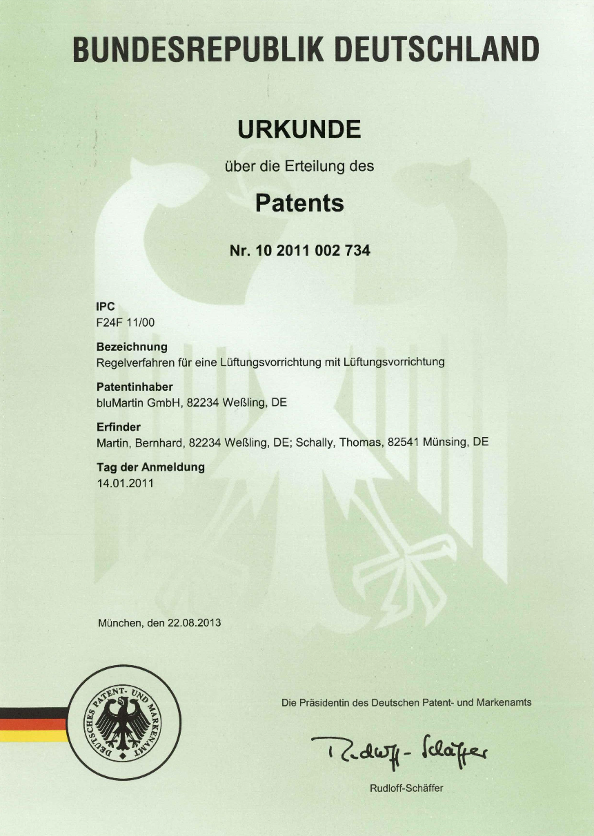 Patenturkunde Regelung