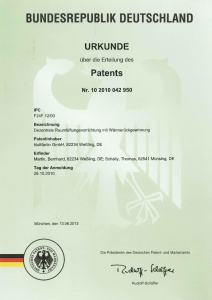 Patenturkunde Wärmetauscheranordnung