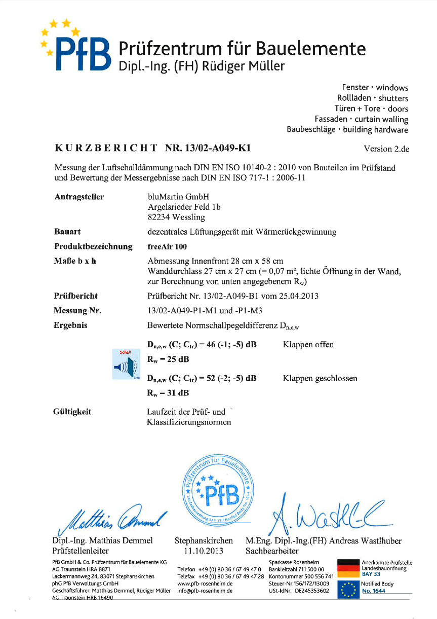 PfB-Schalldämmprüfungsbericht