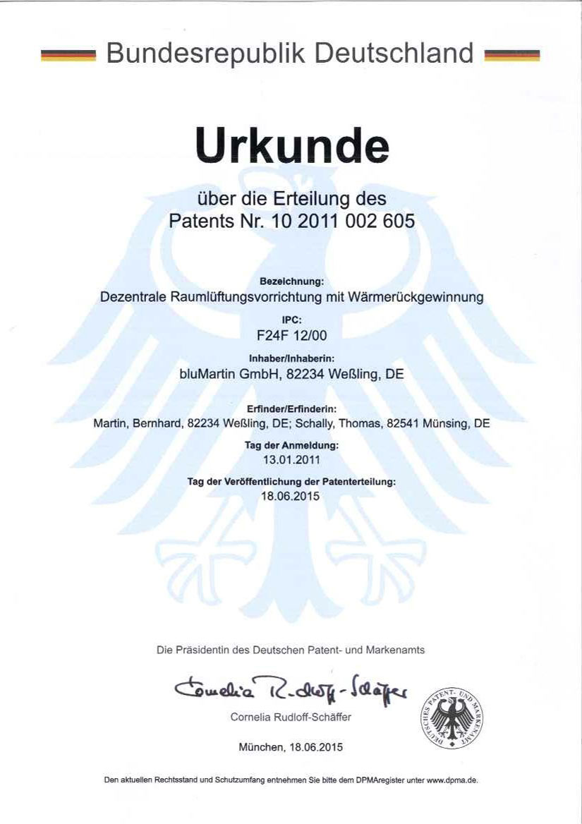 Patent Lüftungsvorrichtung