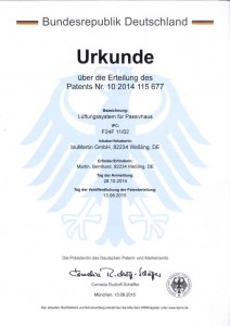 Patent Lüftungsystem Passivhaus