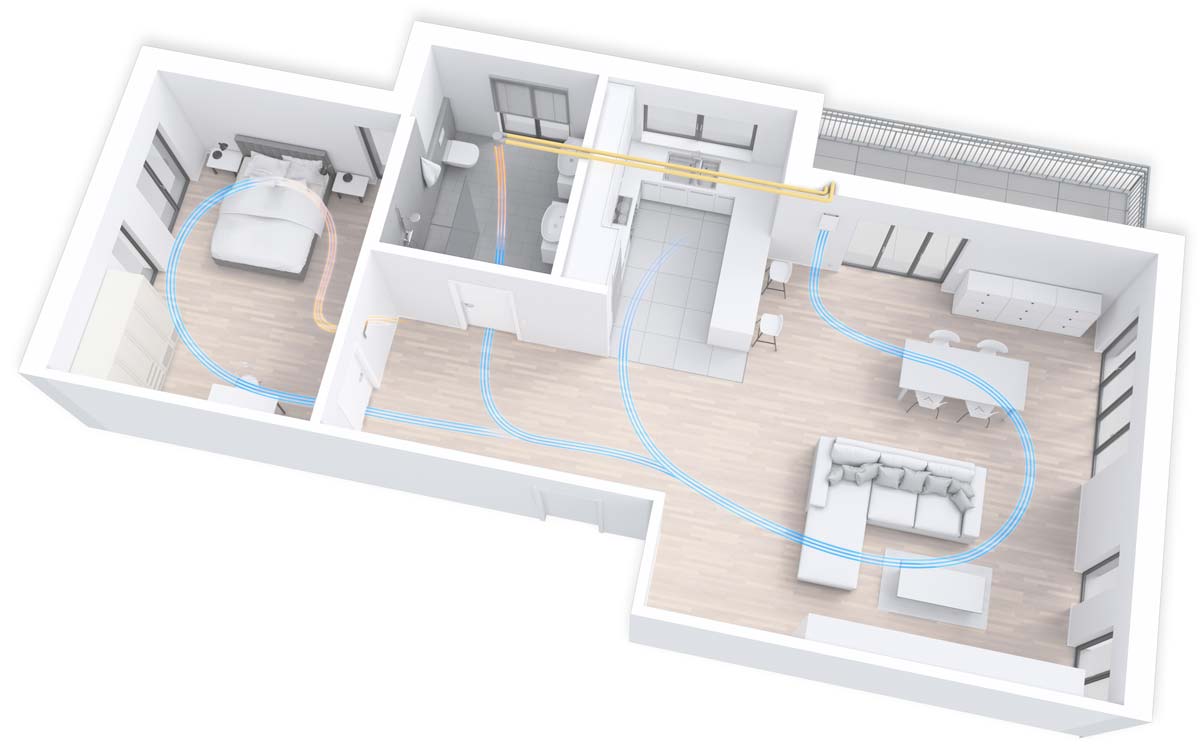 Lüftungsanlage in einer 2-Zimmer-Wohnung