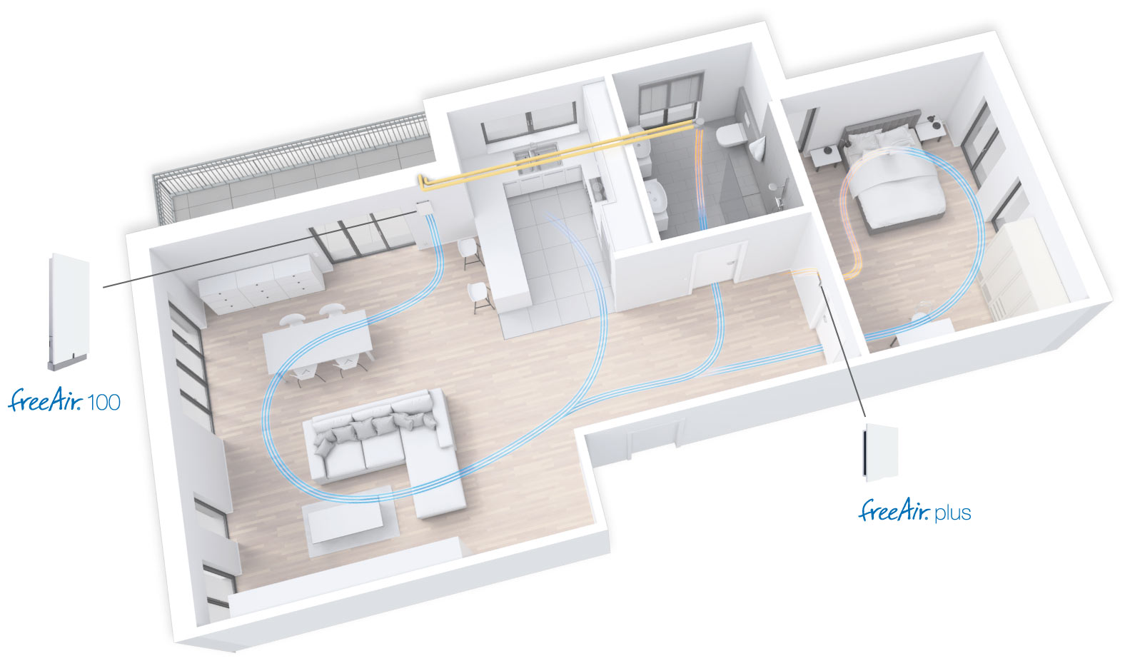 Grundriss mit Lüftungsanlage freeAir Grundriss mit Lüftungsanlage freeAir