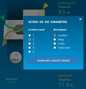 Press-Schaltfläche Die Betriebsart Ihres freeAirs lässt sich entweder am Gerät mit der ein-Tasten Bedienung einstellen, oder ebenfalls sehr komfortabel über die freeAir-Connenct Software.