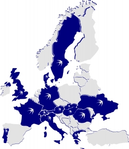 Europakarte-bluMartin Übersicht der Handelspartner für bluMartin Lüftungsanlagen in Europa